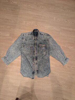 VINTAGE 80s International Male Acid Wash Denim Shirt Mens XL Retro Grunge Baggy